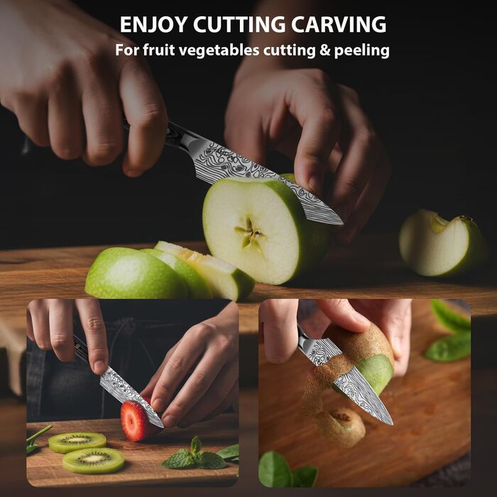 Ніж Santoku MOSFiATA 18 см з нержавіючої сталі EN 1.4116 з дерев'яною ручкою (10 см) - Кухонний ніж для нарізки