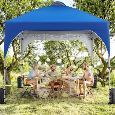 Yaheetech Pop-Up Gazebo 2.4 x 2.4 m, Height Adjustable Garden Gazebo, Waterproof & Sun Protection Party Tent Garden Tent with Rolling Carry Bag for Outdoor Market Garden Yard, Blue