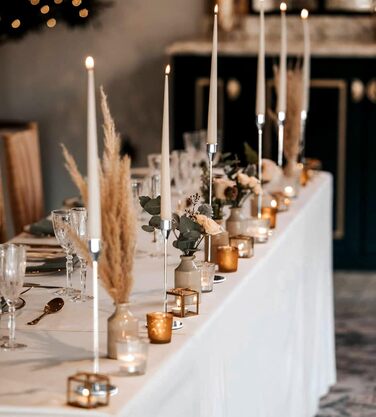 Set of 12 candle holders, French colored candlestick holders, suitable for 3/4 inch thick candles, high candle stand made of metal for wedding, home decoration, Candle-Light-Dinner (Silver, 18 pieces)