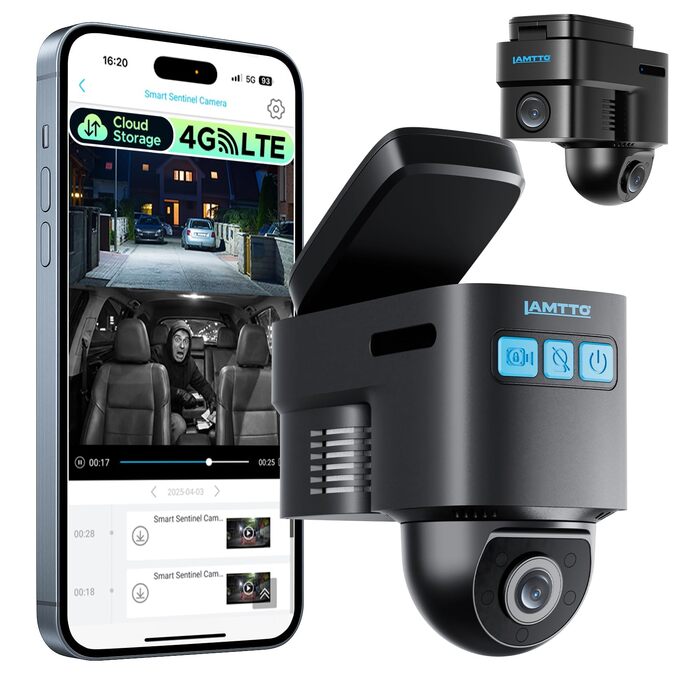 Автомобільний відеореєстратор LAMTTO 4G LTE з GPS-трекером, функцією віддаленого перегляду в реальному часі, Cloud-зберіганням та моніторингом паркування для авто та автопарків