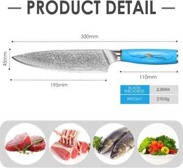 Ніж шеф-кухар Kiritsuke з дамаської сталі Home Safety, 18.8 см, VG-10, ергономічна ручка з натуральної смоли, подарункова коробка