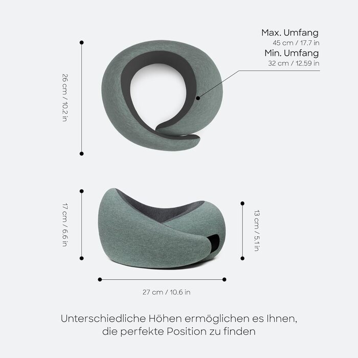 Подушка для шиї Ostrichpillow Go з Memory Foam, ергономічний дизайн, зручна сумка, знімний чохол (Green Moss)