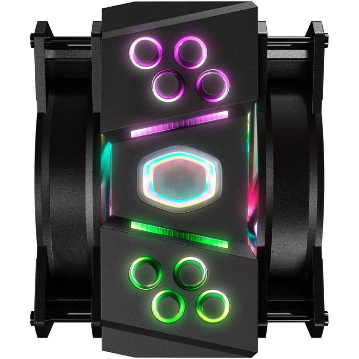 Охолоджувач CPU Cooler Master MasterAir MA410M з RGB підсвічуванням: двотурна конструкція, 6 heatpipes, тихий вентилятор SF120R