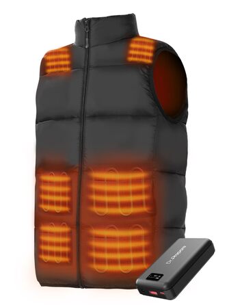 Обогрівальна жилетка Dr.Prepare для чоловіків та жінок з Powerbank 16000mAh, 3 режими нагріву, 10 зон нагріву, для активного відпочинку, подорожей, спорту, чорна