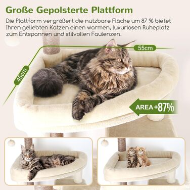 Драбина для котів Globlazer XXL (213 см) з будиночком, платформою та корзиною. Стабільна котяча драбина для великих котів, Мейн-кунів. Бежевий колір.