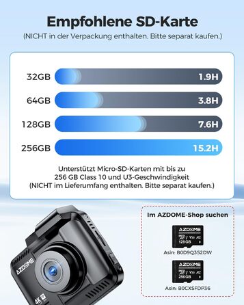 Відеореєстратор AZDOME GS63H 4K з Wi-Fi, GPS, Нічне бачення та Широким кутом 170°, WDR, IPS 2.4', Паркувальний режим, Детектор руху, Циклічна запис
