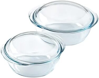 Набір Pyrex 4-в-1: 2 жаростійкі каструлі 1,6 л і 2,3 л, боросилікатне скло, для духовки, мікрохвильовки, пароварки, посудомийки