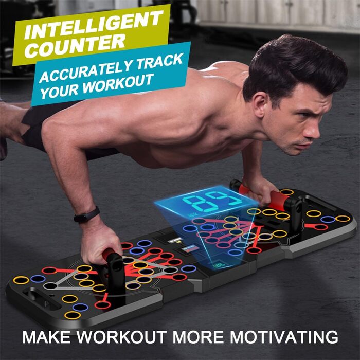 CRAZYROPE Foldable 41-in-1 Push Up Board with Counter, Wide Push-Up Board with Handle for Muscle Training and Strength Training, 41 Combination Positions Countable Model with Resistance Bands