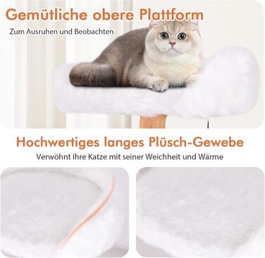 Дерев'яний кігтеточки для котів Costway 87см з гамаком та джутовими стовпчиками, з м'якими сидіннями, білий, 2 стовпчики (3 стовпчики з печереєю)