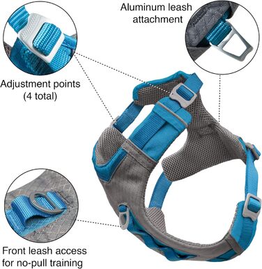 Шлейка для собак Kurgo Journey Air, для прогулянок та бігу, з ручкою, світловідбиваюча, м'яка, без фіксатора спереду (Оранжева, Коралова, Розмір Small)