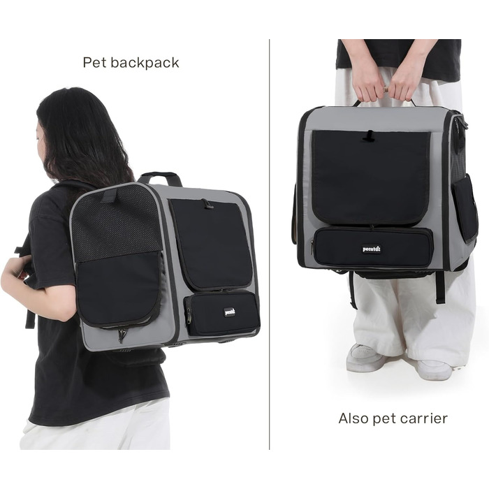 Рюкзак-переноска для котів та маленьких собак Pecute, великий, з вентиляцією, для подорожей, піших прогулянок, кемпінгу, ергономічний дизайн, темно-зелений (сірий)