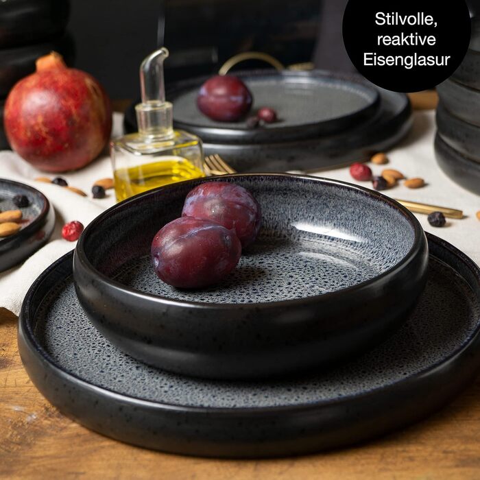 Moritz & Moritz SOLID 36-Piece Stoneware Dinnerware Set for 12 - 12-Piece Dinnerware Set consisting of 12 Dinner Plates, Small Plates, and Deep Plates (36-Piece)