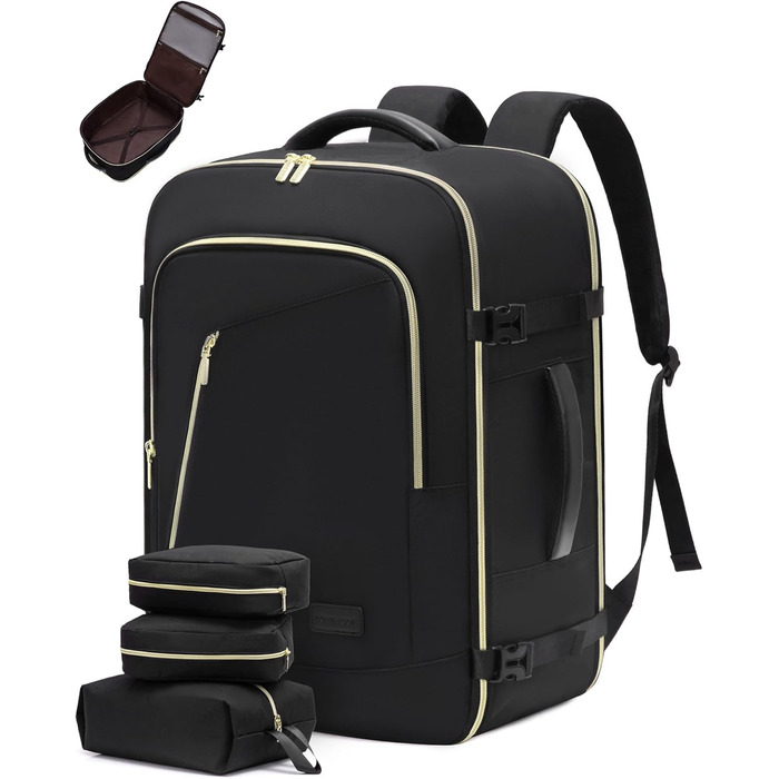 LOVEVOOK Рюкзак ручної поклажі, жіночий, для подорожей, з відділенням для ноутбука, чорний, 18 дюймів