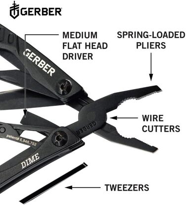Gerber Multifunction Tool with 12 Functions, Dime Pocket Multi-tool, Black, 1014030