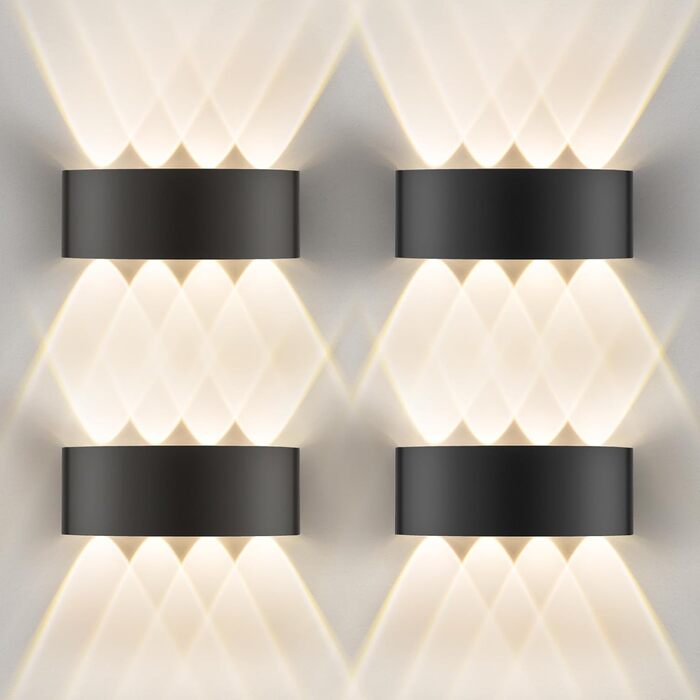 LED настінний світильник Oraymin 2 шт. IP65, 6W, 6 джерел світла, 3000K, для дому та вулиці, з алюмінію, тепле світло (Чорний, 8 джерел світла, 4 шт.)