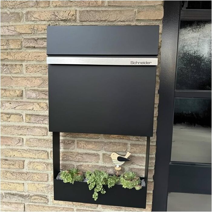 Поштова скринька Metzler з газетницею Anthrazit, персоналізована з табличкою з нержавіючої сталі V2A, порошкове покриття RAL 7016 Anthrazit - Stelio (RAL 9005)