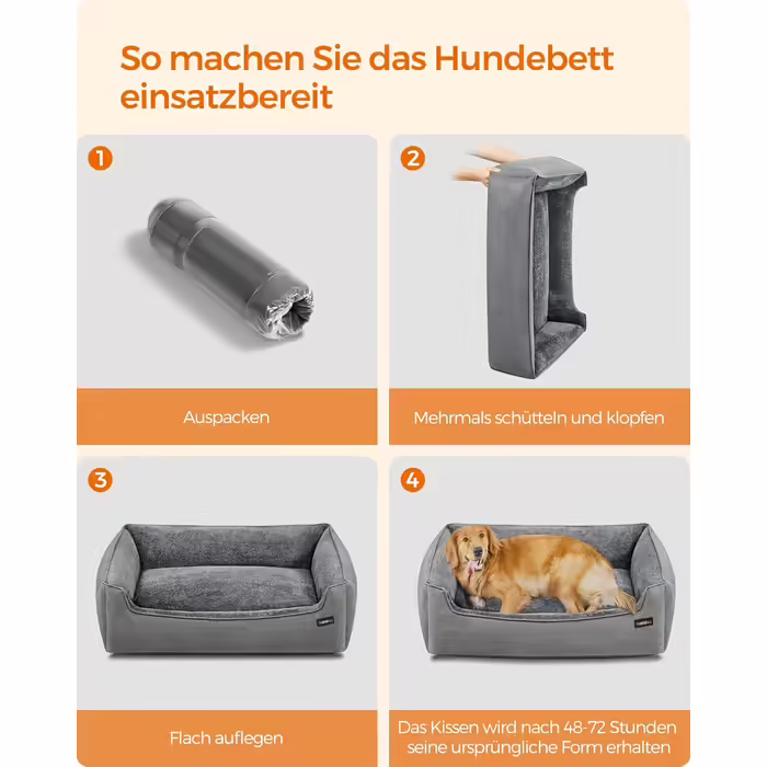 Feandrea Dog Bed, Linen-Look Dog Cushion, Dog Basket, Raised Edges, Non-Slip Bottom, Removable and Washable Cover, XL, for Large Dogs, 110 x 75 x 27 cm, Light Grey PGW12GG