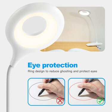 LED-лампа для читання HyAdierTech з гнучким шийкою, USB-зарядка, 40 світлодіодів, 3 кольори, 3 рівні яскравості, захист очей, настільна лампа