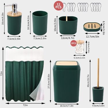 Комплект аксесуарів для ванної кімнати: душовий завіс та килимки (темно-зелений)
