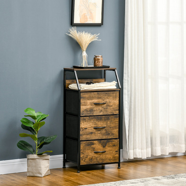 HOMCOM Fabric Chest of Drawers Storage Cabinet with 3 Drawers, Shelf Storage Dresser with Steel Frame Closet for Bedroom, Living Room Rustic Brown | Aosom