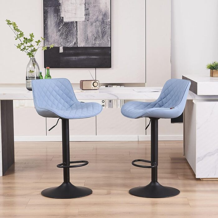 YOUNIKE Set of 2 Adjustable Bar Stools with Backrest - Modern Kitchen Counter Stools with PU Leather Upholstery, Swivel Metal Bar Chairs for Kitchen Counter/Island (Blue)