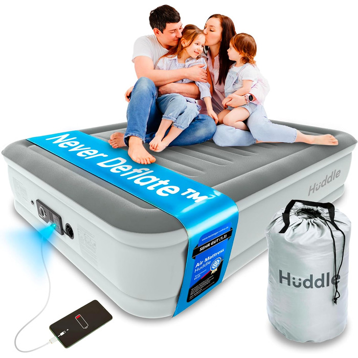 Huddle® Luxury Never Deflate - Надувна Матрац з Інтегрованою Насосом та Технологією SlumberGuard™ (King)
