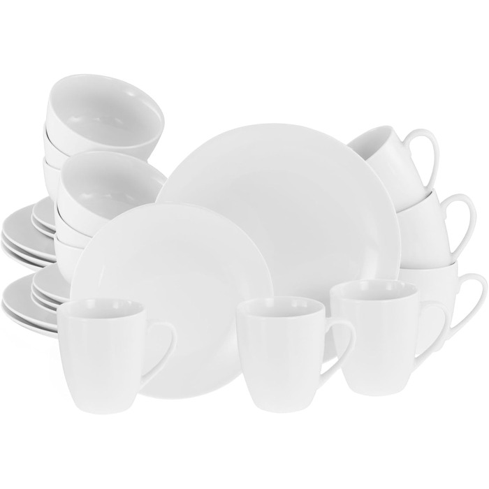 CreaTable Серія Luna Weiss: 12-Piece Geschirrset для 6 осіб, Porzellan, підходить для миття в посудомийній машині та мікрохвильовій печі