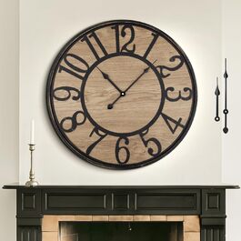 Large Wall Clock Without Ticking, 50 cm / Silent Wood Vintage Wall Clock Retro Battery Operated Modern For Living Room Bedroom, Kitchen, Farmhouse, Office Decoration (24 inches, Antique Bronze Metal - Arabic Numerals)