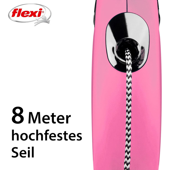 Поводок для собак Fexi Neon-Hundeeine з світловідбиваючим шнуром, ергономічний, без заплутування, 4,8 м, колір: неонові кольори/чорний (рожевий, середній)