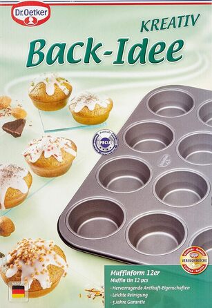 Dr. Oetker 12-Cup Muffin Tin Ø 7.5 cm BACK-IDEE KREATIV, Muffin tin made of steel sheet, Baking sheet with two-tone non-stick coating (Color: Gray/Black), Quantity: 1 piece