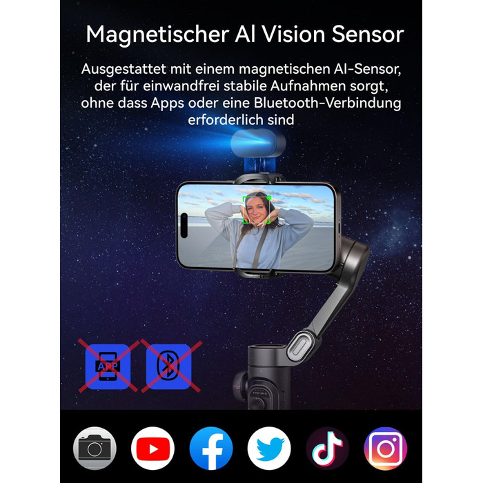 Стабілізатор для смартфона AOCHUAN з 3 осями, RGB-підсвічуванням, трекінгом обличчя та регулюванням фокусу. Підходить для iPhone/Android. Ідеально для зйомки Vlog (Smart XE AI)