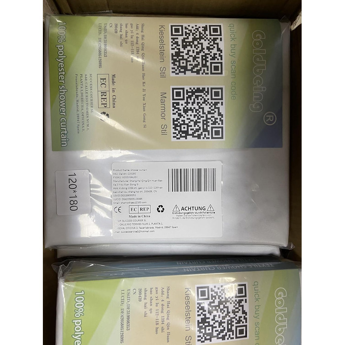 Тканинна шторка для душу | Водостійка шторка з посиленою нижньою частиною | Тканинна шторка для душу, придатна для прання, розмір 150x180 см | Поліестер, мармур