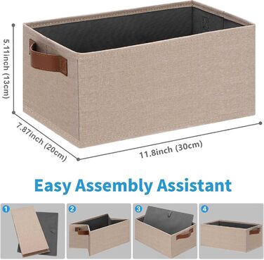 Ghvyenntte Storage Baskets (6 Pieces), Small Fabric Storage Baskets, Foldable, 30 x 20 x 13 cm, Organizer Baskets with PU Handles, Decorative Square Baskets for Closet, Shelves, Cabinet (Small-11.8