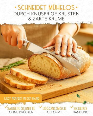 Ніж для хліба KRUSTENZAUBER з хвилястим лезом, 20 см, з нержавіючої сталі, для точного та легкого нарізання, великий ніж для хліба та булочок (26 см)