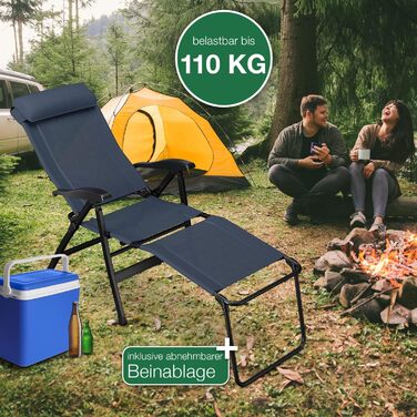 ELONEO Folding Camping Chair with Removable Footrest, Folding Chair made of Aluminum, Folding Garden Chair, Reclining Chair with Adjustable Backrest, Camping Chair (Folding Chair with Footrest (Basic), Blue)