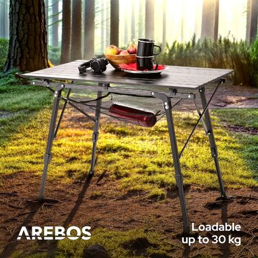 Стіл туристичний складний Arebos 90x51,5 см, регулювання висоти 47-69 см, чорний | для кемпінгу, саду, грилю, пікніка