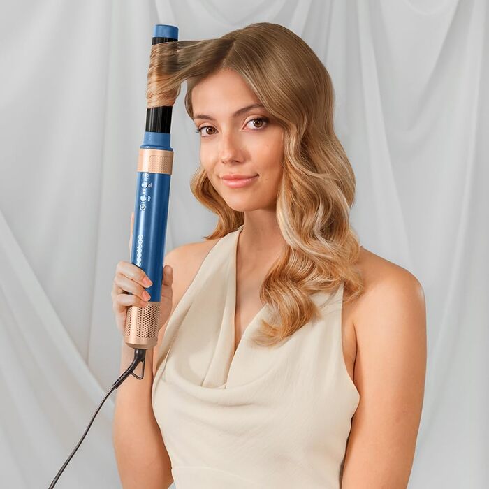 Фен-щітка Cecotec AirGlam Blue 12in1: 12 насадок, Coanda CeramicCare, 1400W