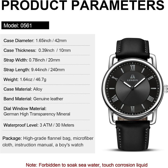 Годинник чоловічий LN LENQIN вологостійкий військовий з комфортним ремінцем, спортивний, чорний