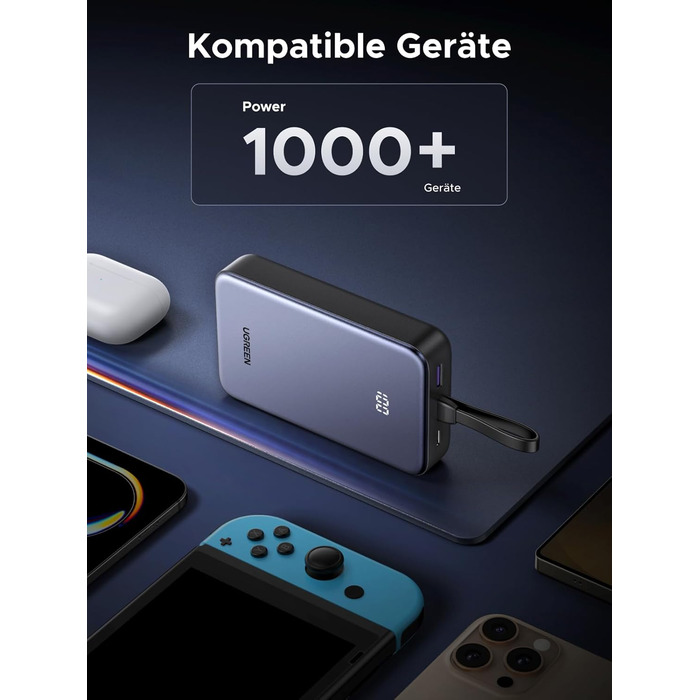 Power Bank UGREEN 20000mAh 22.5W з USB-C кабелем: заряд для iPhone, Samsung Galaxy та інших