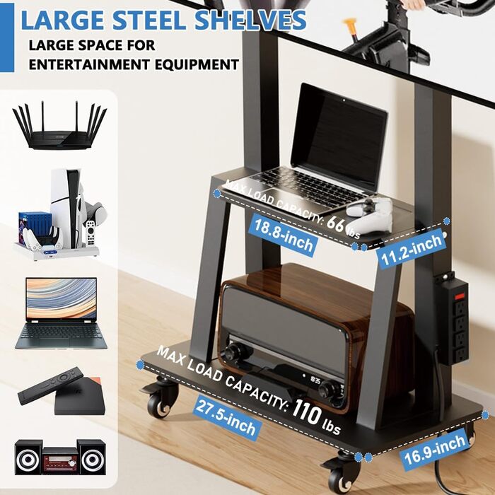 Мобільна підставка для телевізора з колесами, регульована по висоті, VESA 900x600, до 75 дюймів