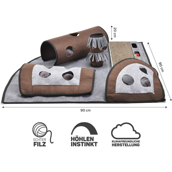 CanadianCat Company | Ultimate Cat Carpet Activity Carpet Calvin Grey/Brown, Intelligence Toy Cat Play Mat, Cat Activity Play Carpet, approx. 90 x 90 x 20 cm