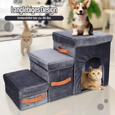 Сходинки для тварин Thihome 3 сходинки: складана рамка, коробка для зберігання, отвір для котів. Підходять для собак та котів до ліжка та дивану