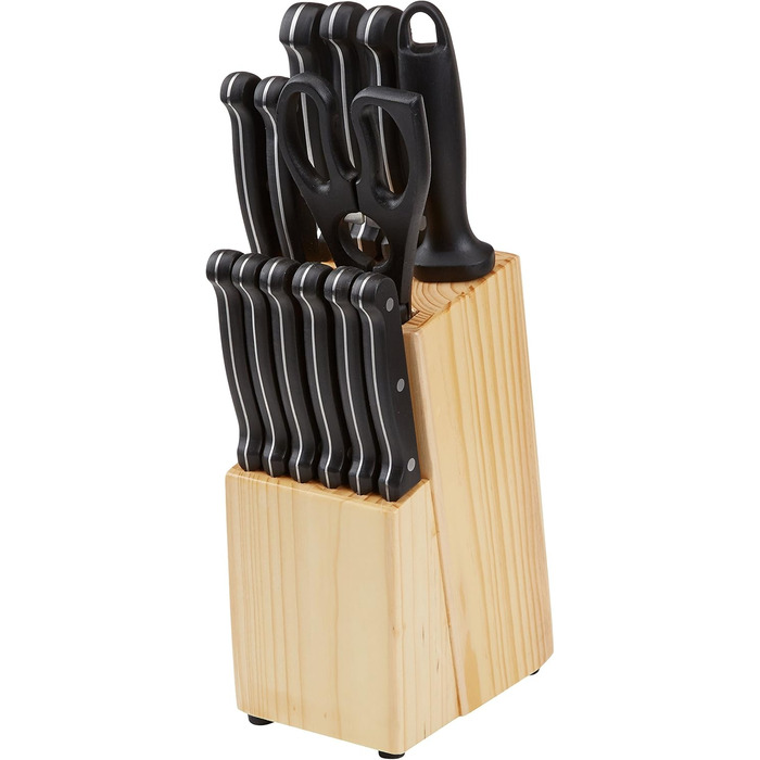 Amazon Basics Premium Knife Block Set - 9 Piece Black Kitchen Knife Set