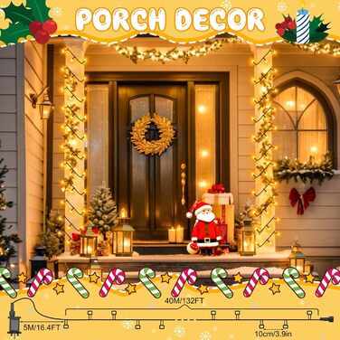 Льо́хкова гірлянда на Різдво, 200 LED, з таймером, 8 режимів, вологостійка, 40м, тепле біле світло для прикраси ялинки, саду, дому