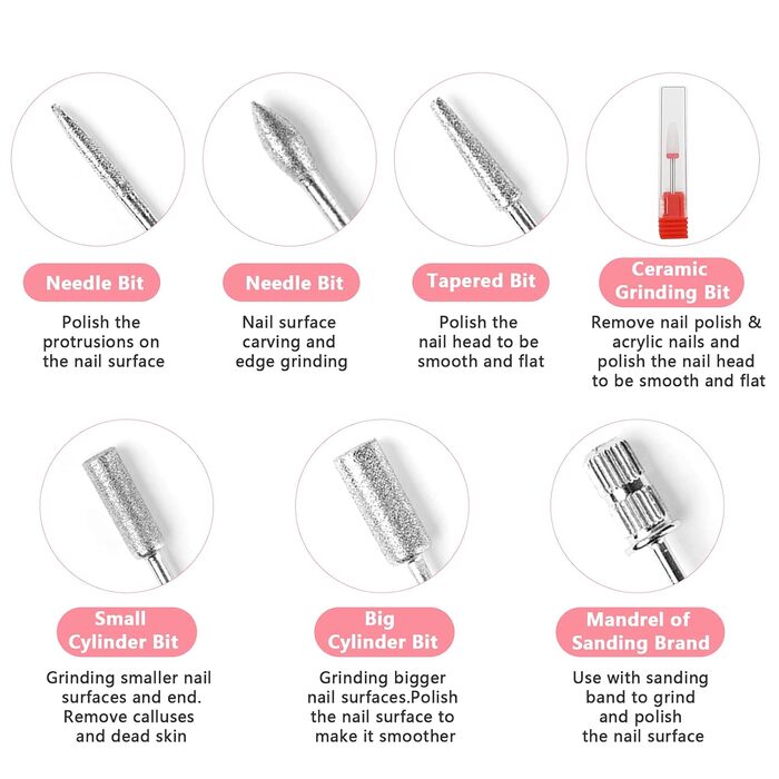 Електрична нігтьова пилка для гелю та нігтів: професійний набір для манікюру та педикюру Rose з USB, 20000 об/хв, регульована швидкість