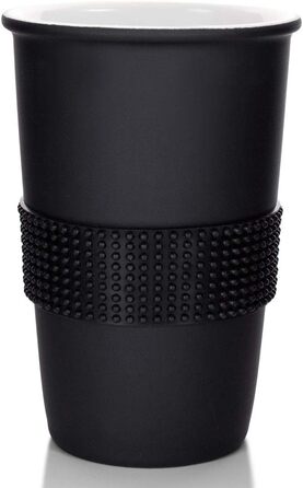 Mahlwerck Coffee-to-go Mug, Porcelain Coffee-to-go Cup with Leak-proof Lid, Design, Grey, 400ml (1 Piece (1-Pack), Black)