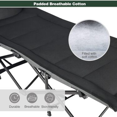 Кемпінгове ліжко REDCAMP XL з матрацом для дорослих, 226 кг, широке, розкладне, для відпочинку на природі, для гостей, для офісу, чорне