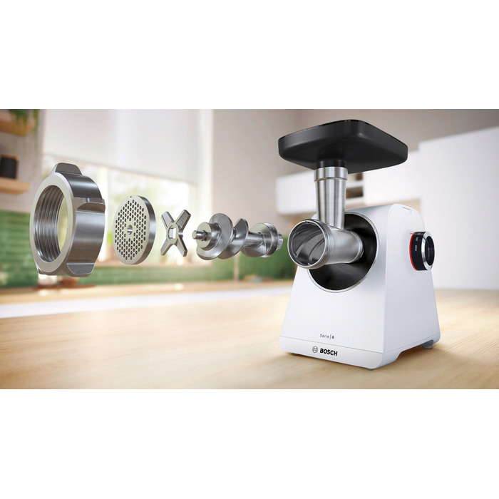 М'ясорубка Bosch Serie 6 MFWS607W 2100 Вт, реверс, біла