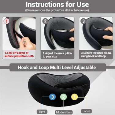 Подушка для подорожей на літак 2024 з підтримкою підборіддя, Memory Foam, чорна