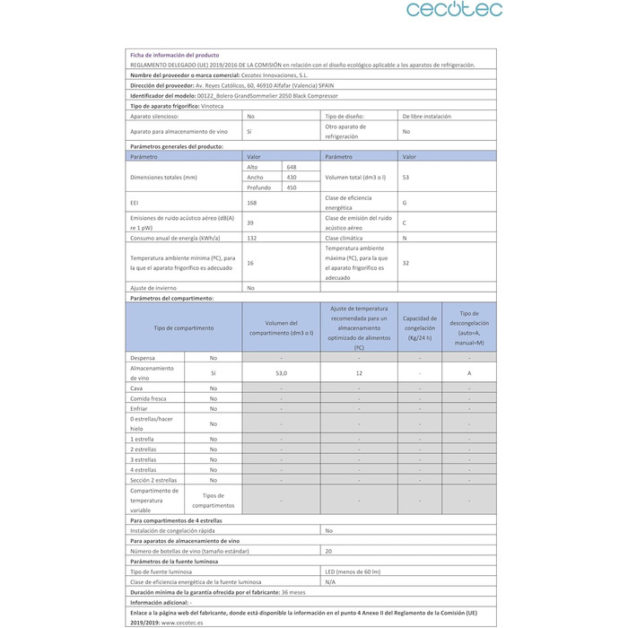 Холодильник для напоїв Cecotec Bolero GrandSommelier 2050 Black - 24 пляшки, компресорний, 5-18°C, тихий, без вібрації